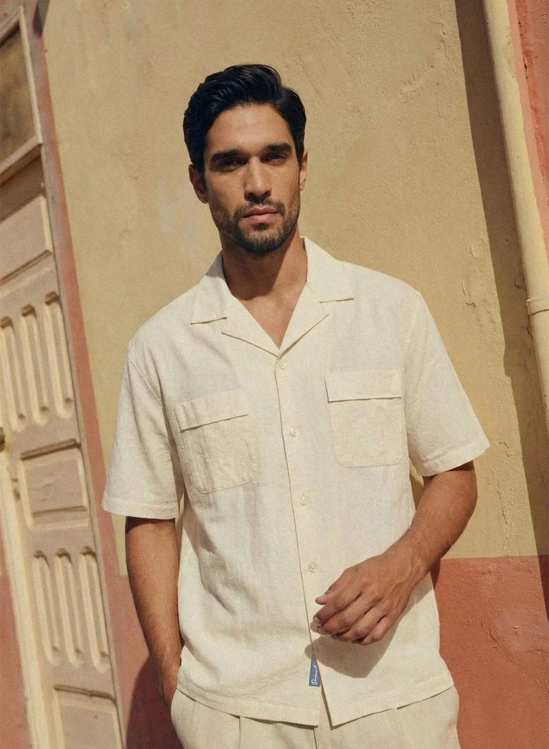 دينيس لينغو Off White 100% Cotton Solid Button Down Relaxed Shirt For Men