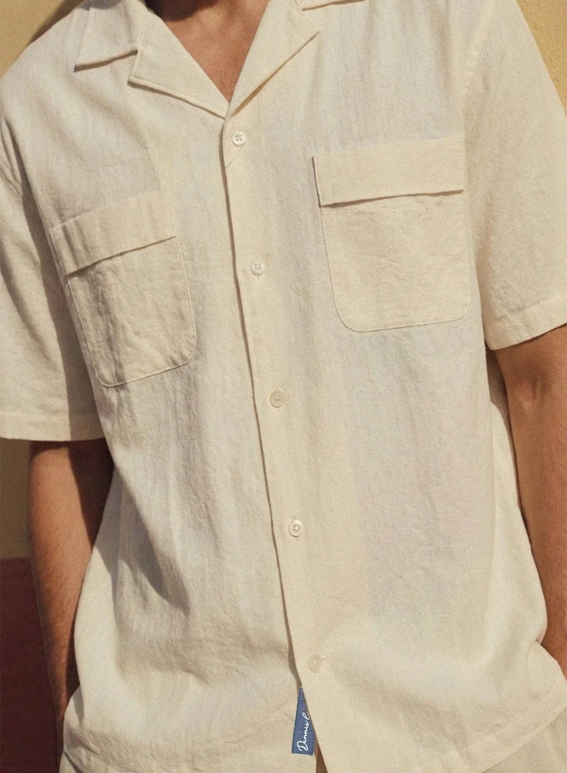 Dennis Lingo  Off White 100% Cotton Solid Button Down Relaxed Shirt For Men for Men | Best Price UAE