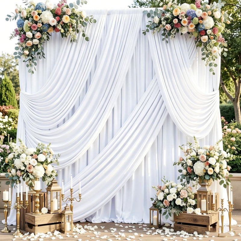 NSSONBEN 20ftx10ft White Backdrop Curtains for Weddings Parties, Wrinkle Free 4 Panels Silky Polyester Photo Backdrop Drapes Back Drop Cloth Drapery for Birthday Mother'sDay Photography Background - Image 1