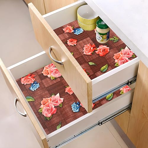 Kuber Industries PVC(5 Mtr)Flower Multipurpose Anti Slip Kitchen Mats for Shelf,Waterproof Trolley Mats for Fridge,Cabinet,Drawer,Bathroom,Washable Shelf Liner Roll for Refrigerator(Maroon),Multicolor - Image 2