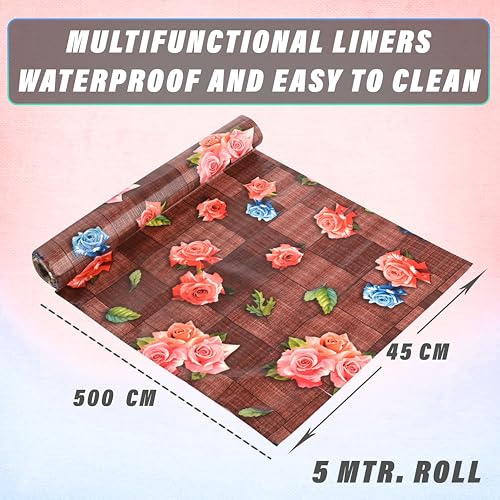 Kuber Industries PVC(5 Mtr)Flower Multipurpose Anti Slip Kitchen Mats for Shelf,Waterproof Trolley Mats for Fridge,Cabinet,Drawer,Bathroom,Washable Shelf Liner Roll for Refrigerator(Maroon),Multicolor - Image 3