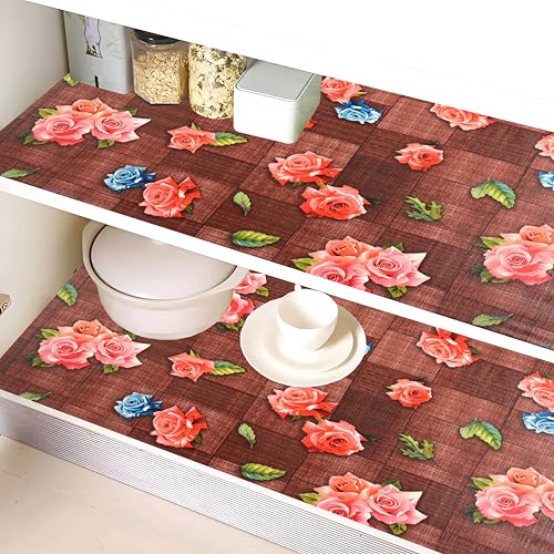 Kuber Industries PVC(5 Mtr)Flower Multipurpose Anti Slip Kitchen Mats for Shelf,Waterproof Trolley Mats for Fridge,Cabinet,Drawer,Bathroom,Washable Shelf Liner Roll for Refrigerator(Maroon),Multicolor - Image 1