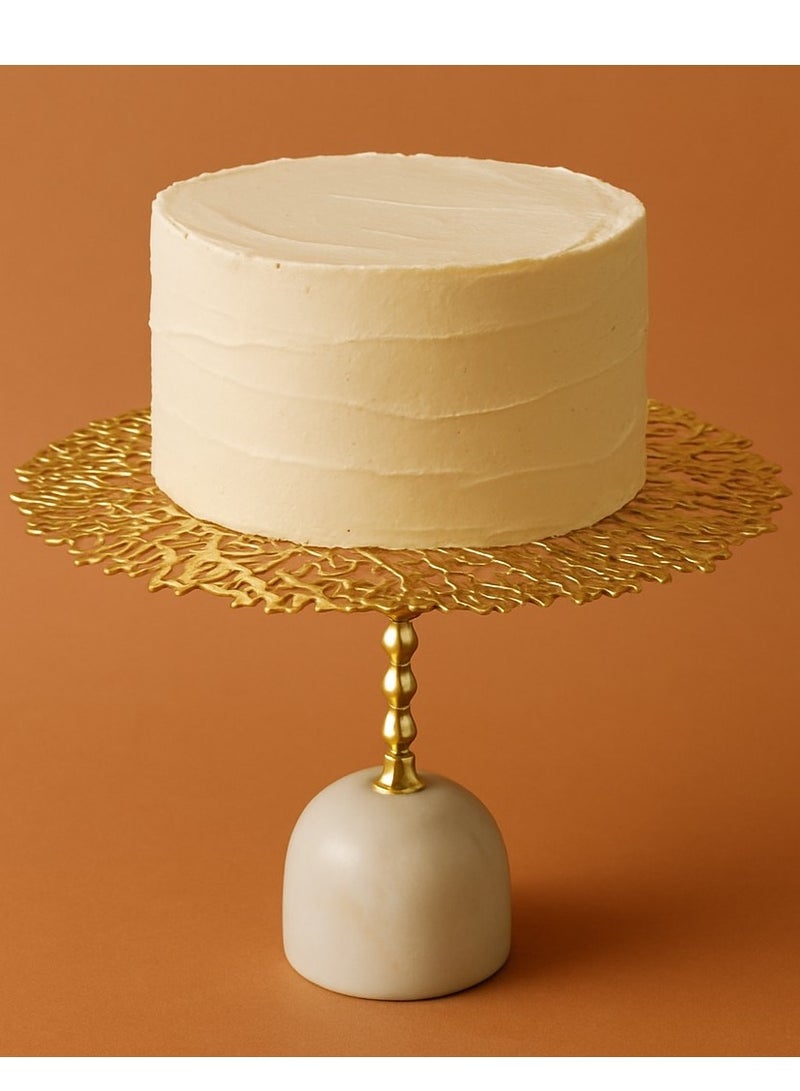 Raz Small Luxury Gold Leaf Cake Stand with Marble Base – Elegant Dessert Display Platter for Parties, Weddings & Special Occasions  - Image 1