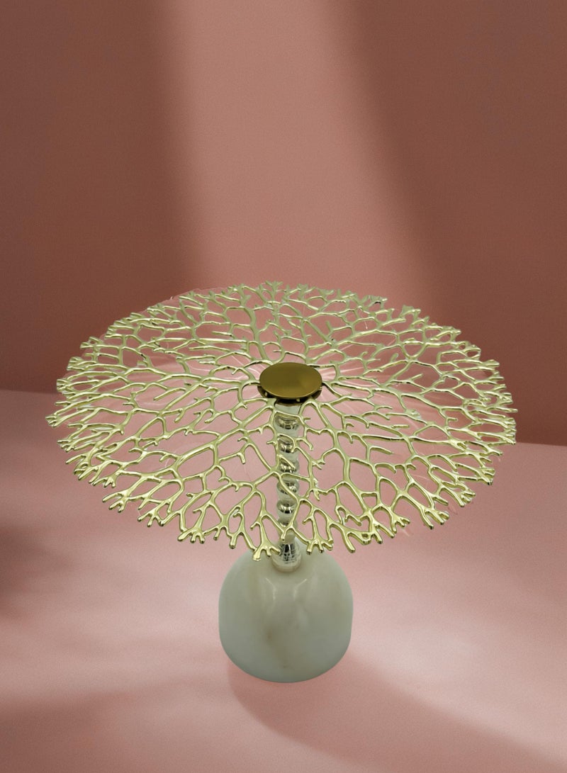 Raz Small Luxury Gold Leaf Cake Stand with Marble Base – Elegant Dessert Display Platter for Parties, Weddings & Special Occasions  - Image 2