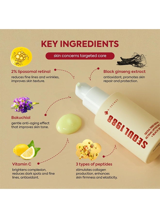 K-SECRET Seoul  1988 Retinal Serum, 2% Retinal Liposome,  Moisturize Skin and Improve Uneven Skin Tone, Anti Aging and Wrinkle Face Cream, 30ml - Image 4