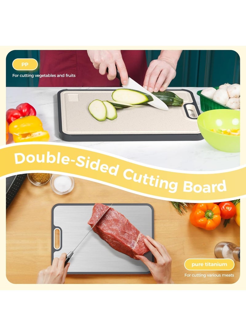 المحاكم لوح تقطيع من التيتانيوم للمطبخ، لوح تقطيع مزدوج الجوانب آمن للاستخدام مع الطعام، مصنوع من التيتانيوم النقي/البولي بروبيلين، سهل التنظيف، حجم كبير 15 بوصة × 10.3 بوصة - Image 5