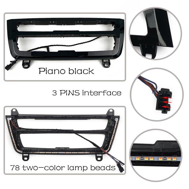 CHUANGHUI Car Inner Air Condition A/C Panel LED Lighting Ambient Light Trim Accessories For BMW 3 4 Series 3GT F30 F36 M3 M4 Center Control Two-color Atmosphere Lamp Panel Replacement Cover (Piano Black) - Image 5