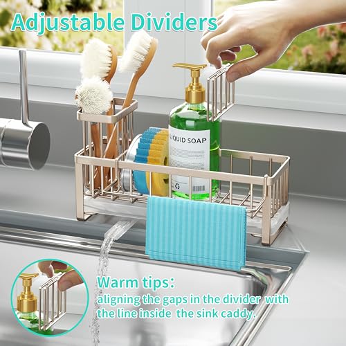 HapiRm Sponge Holder for Kitchen Sink - Self-draining Sink Caddy with Brush Holder and Dishcloth Holder, Stainless Steel Kitchen Organizer for Countertop - Brushed Nickel - Image 4
