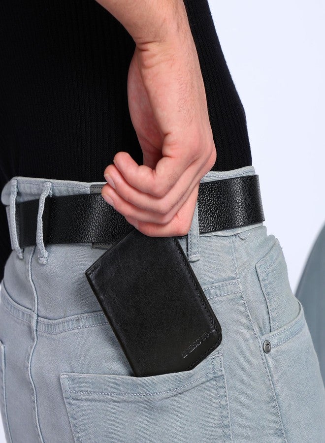 Sassora Premium Leather RFID Vertical Card Holder Wallet for Men (Black) - Image 4