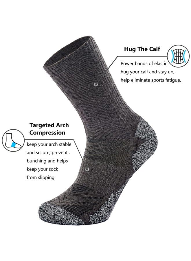 CWVLC Crew Hiking Socks, Elite Full Cushion Winter Thick Warm Boot Socks, Gray Brown (4 Pairs), XL - Image 3