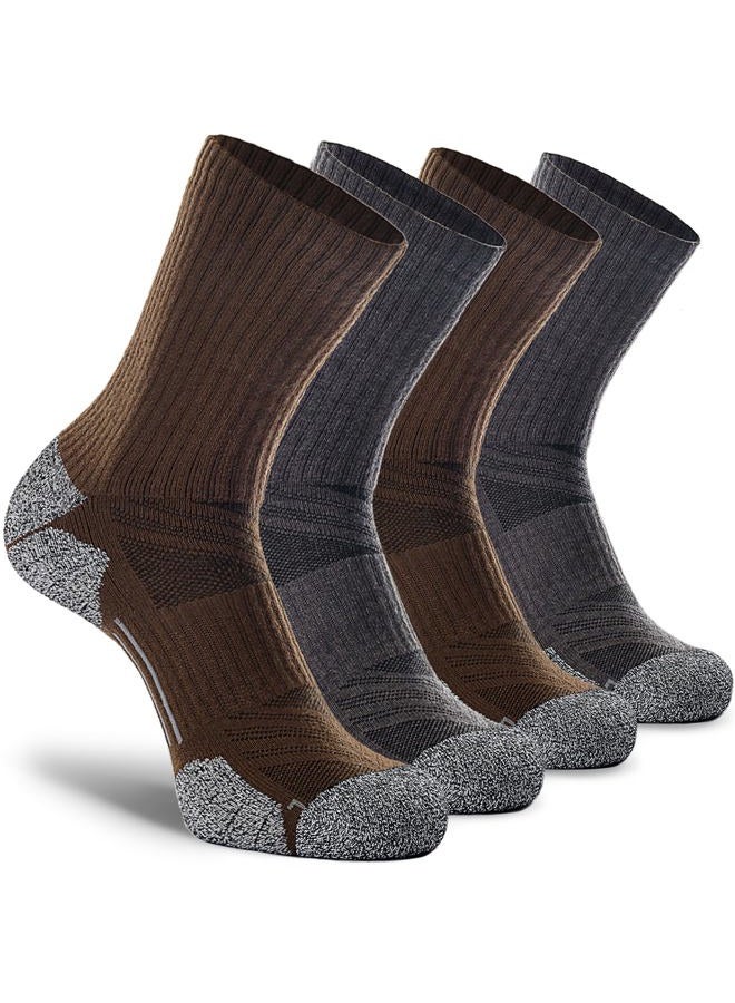 CWVLC Crew Hiking Socks, Elite Full Cushion Winter Thick Warm Boot Socks, Gray Brown (4 Pairs), XL - Image 1