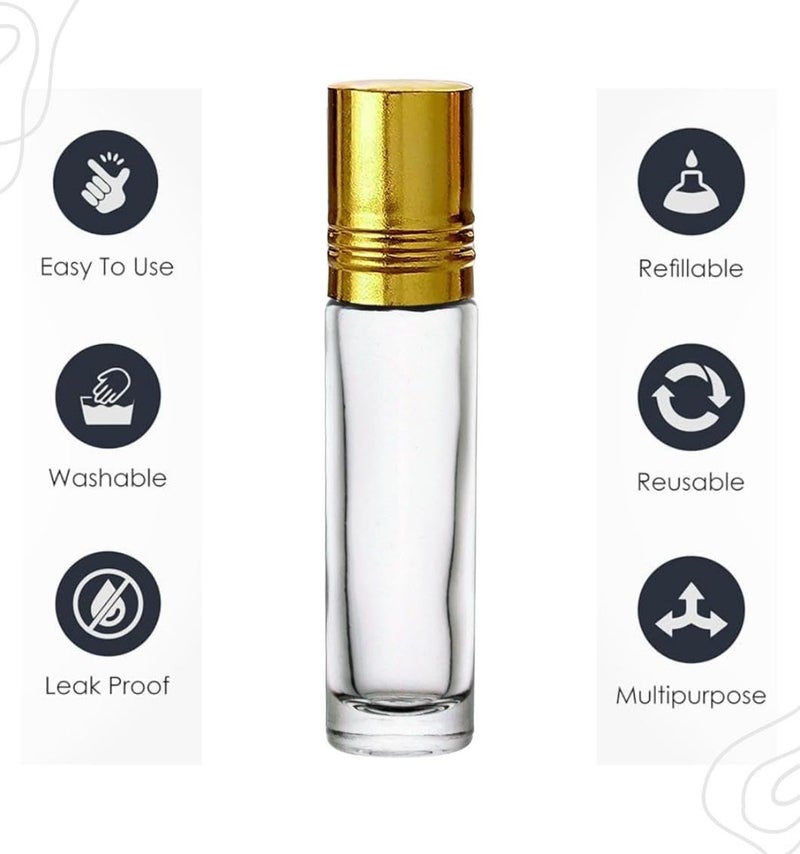 VOW 8 ml Clear Glass Roll On Bottles with Steel Roller n Gold Cap For Essential Oils Perfumes Lip Balms Refillable Reusable LeakproofPack of 24 - Image 3