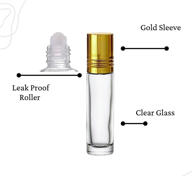 VOW 8 ml Clear Glass Roll On Bottles with Steel Roller n Gold Cap For Essential Oils Perfumes Lip Balms Refillable Reusable LeakproofPack of 24 - Image 2