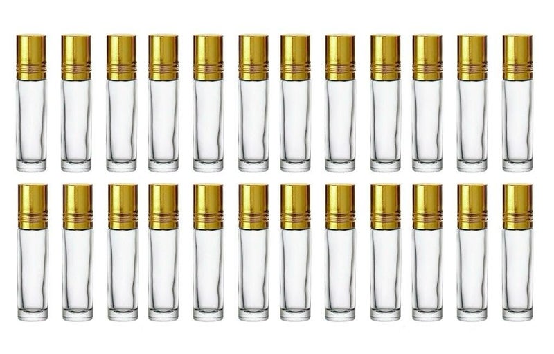 VOW 8 ml Clear Glass Roll On Bottles with Steel Roller n Gold Cap For Essential Oils Perfumes Lip Balms Refillable Reusable LeakproofPack of 24 - Image 1