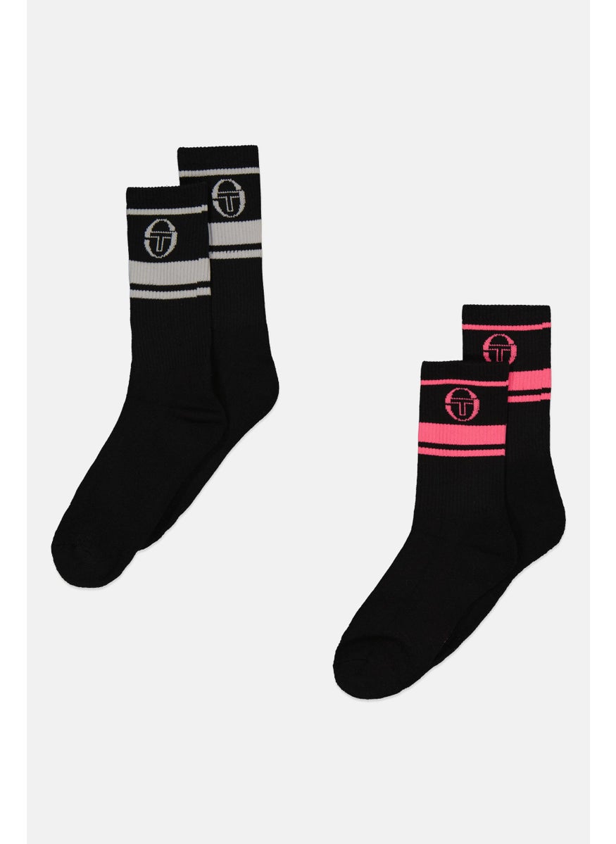 Sergio Tacchini Women 2 Pairs Brand Logo Crew Socks, Black  - Image 1