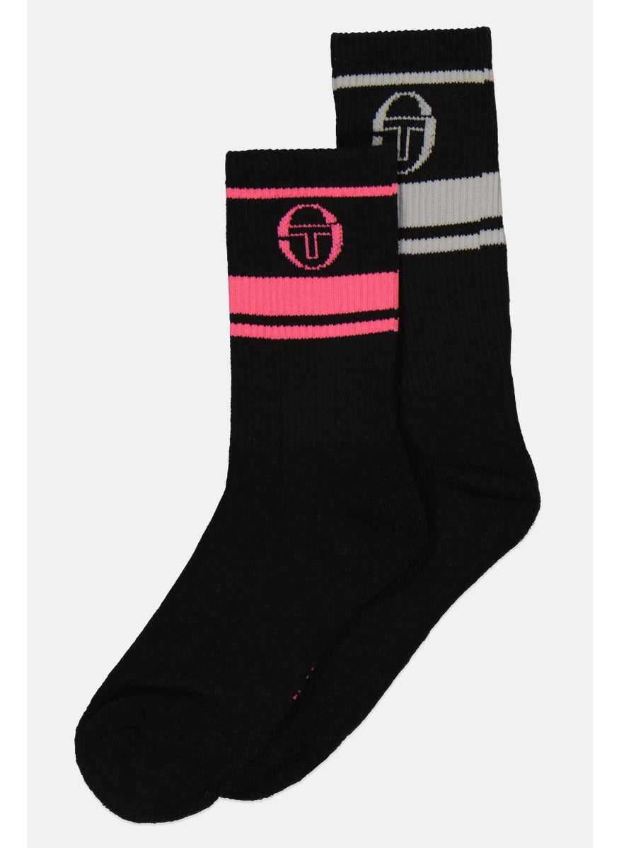 Sergio Tacchini Women 2 Pairs Brand Logo Crew Socks, Black  - Image 2