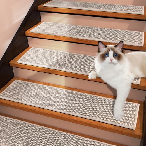Demiwise 15 Pack Non Slip Stair Treads,8" X 30" Non Slip Carpet Stair Treads with Reusable Adhesive Rubber Backing,Staircase Step Treads Carpet Treads for Wooden Steps Indoor (Beige) - Image 1