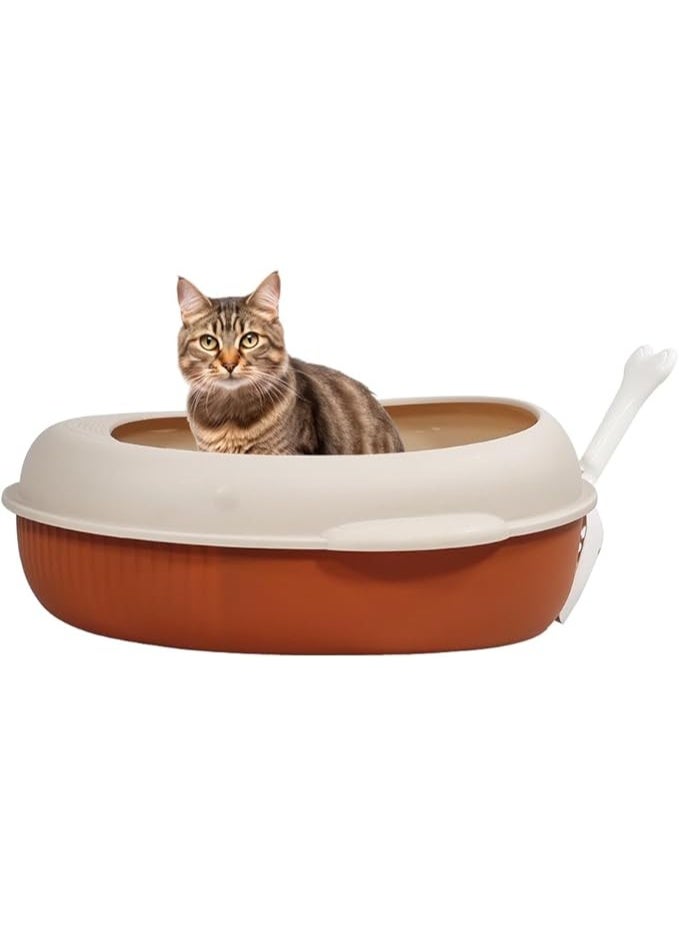 أن ان سي بيتس صندوق قمامة قطط نصف مغلق وصندوق رمل بلاستيكي مضاد للرذاذ مع مغرفة، مناسب لجميع أنواع القطط، مرحاض قطط قابل للفصل وإعادة الاستخدام، سهل التنظيف (38 سم) - Image 1