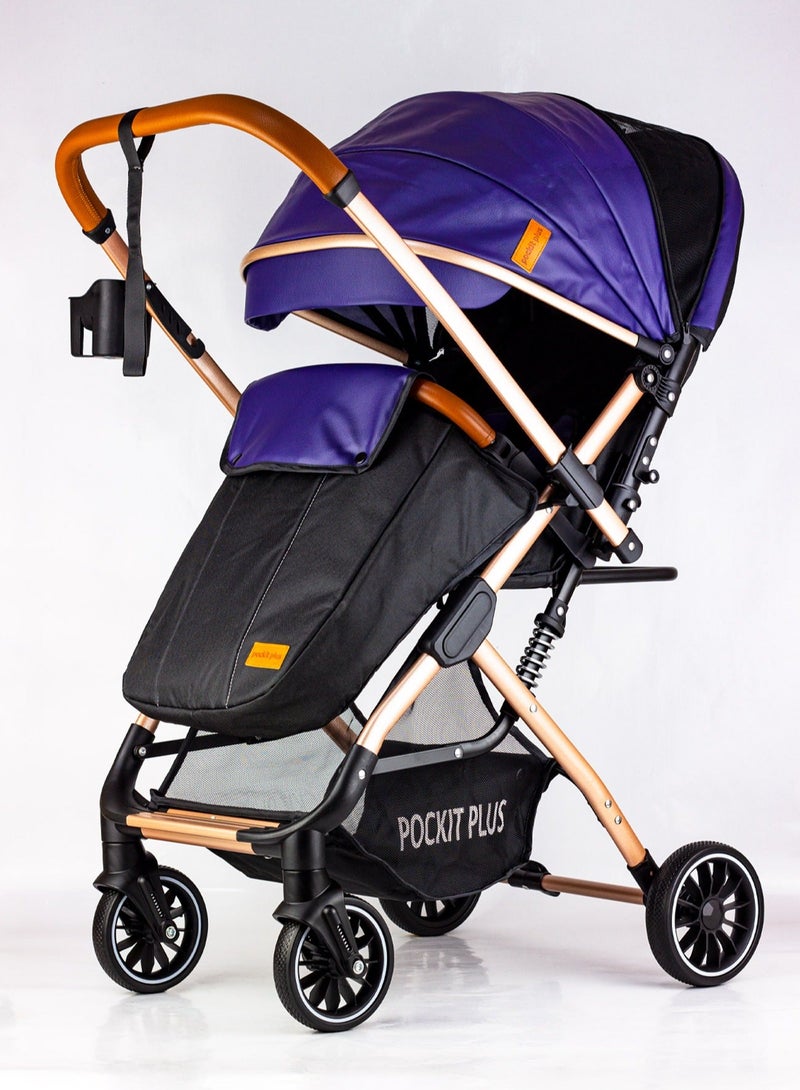 LUCID Luxury Baby Stroller Handle with Umbrella and Leather Cover from Lucid Baby Model - POCKIT PLUS - Blue - Image 1