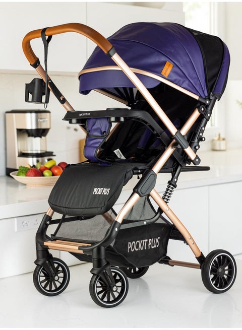 Luxury Baby Stroller Handle with Umbrella and Leather Cover from Lucid Baby Model - POCKIT PLUS - Blue
