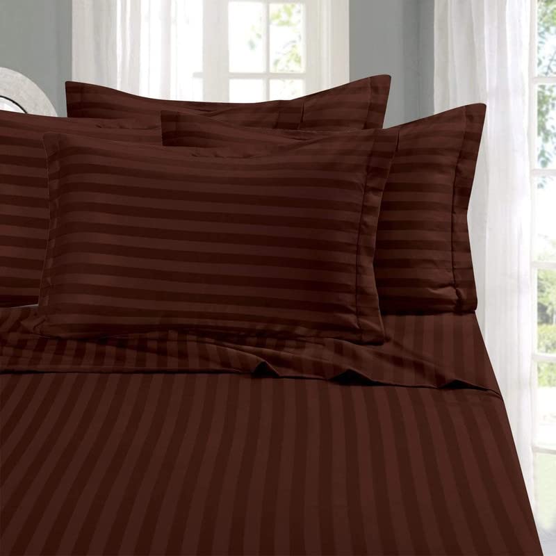 LAYNORA 220 TC 100% Cotton Feel Striped/Lining Plain Bedsheet for Double Bed King Size with Two Pillow Covers for Home-Hotels-Guest House-Dark Brown/Coffee - Image 3
