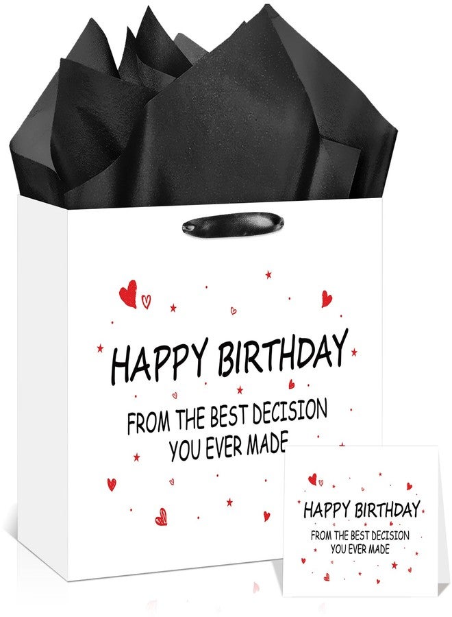 LUUFILx Funny Birthday Gift Bag with Tissue Paper Card From the Best Decision Gift Bags Black and White Happy Birthday Wrapping Bag for Boyfriend Girlfriend Husband Wife Couples Friends Bday Party Decorations - Image 1