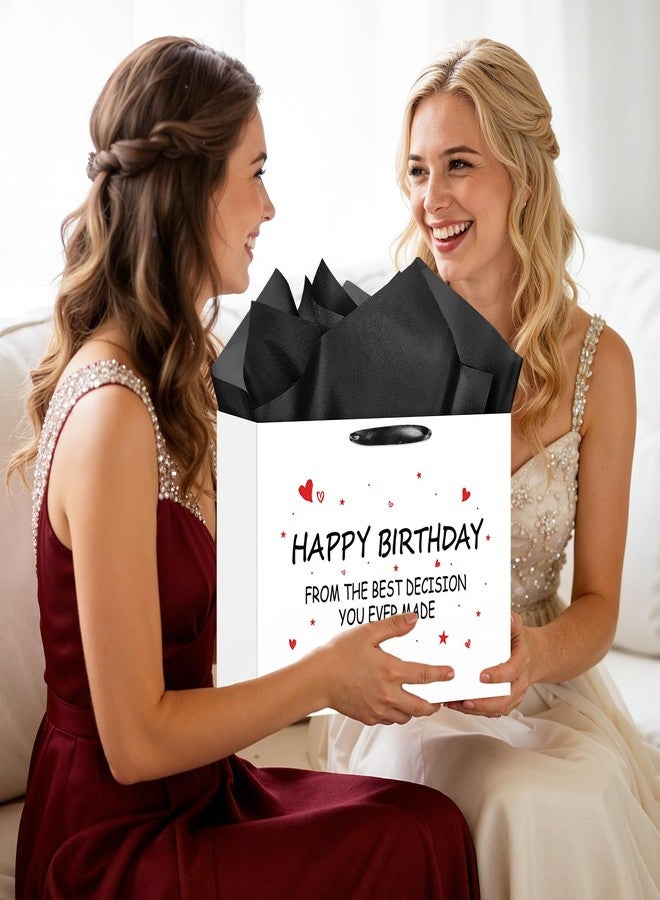 LUUFILx Funny Birthday Gift Bag with Tissue Paper Card From the Best Decision Gift Bags Black and White Happy Birthday Wrapping Bag for Boyfriend Girlfriend Husband Wife Couples Friends Bday Party Decorations - Image 4