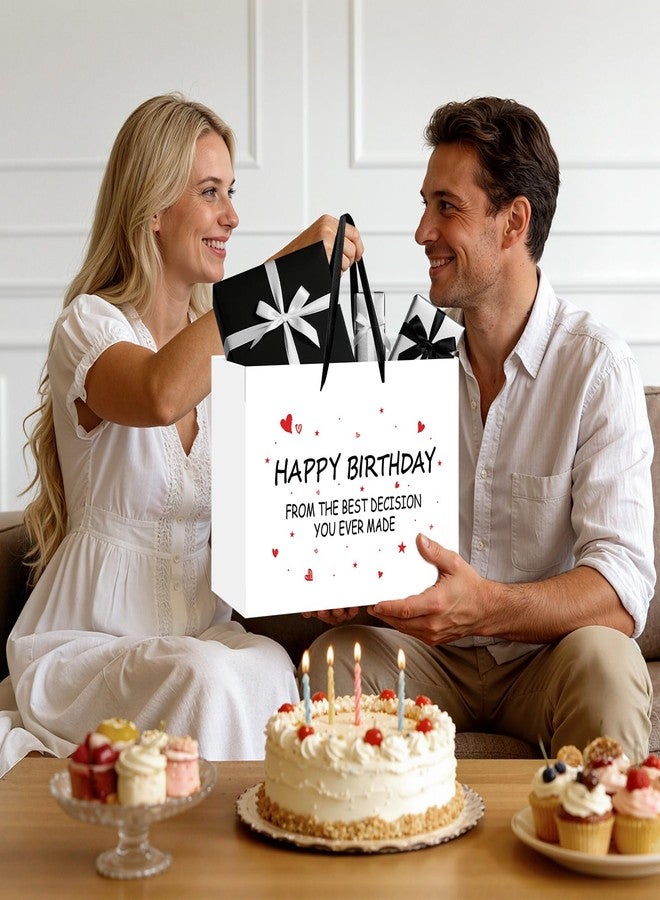 LUUFILx Funny Birthday Gift Bag with Tissue Paper Card From the Best Decision Gift Bags Black and White Happy Birthday Wrapping Bag for Boyfriend Girlfriend Husband Wife Couples Friends Bday Party Decorations - Image 2