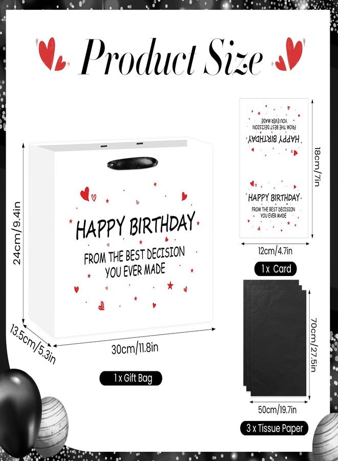 LUUFILx Funny Birthday Gift Bag with Tissue Paper Card From the Best Decision Gift Bags Black and White Happy Birthday Wrapping Bag for Boyfriend Girlfriend Husband Wife Couples Friends Bday Party Decorations - Image 5