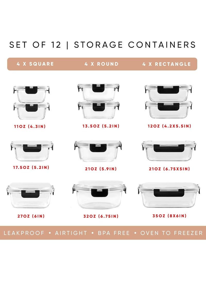 DESINO 12-Piece Borosilicate Glass Storage Containers with Lids – 12 Airtight, Freezer-Safe Food Storage Containers for Pantry & Kitchen – Glass Meal Prep Containers for Lunch and Leftovers - Image 2