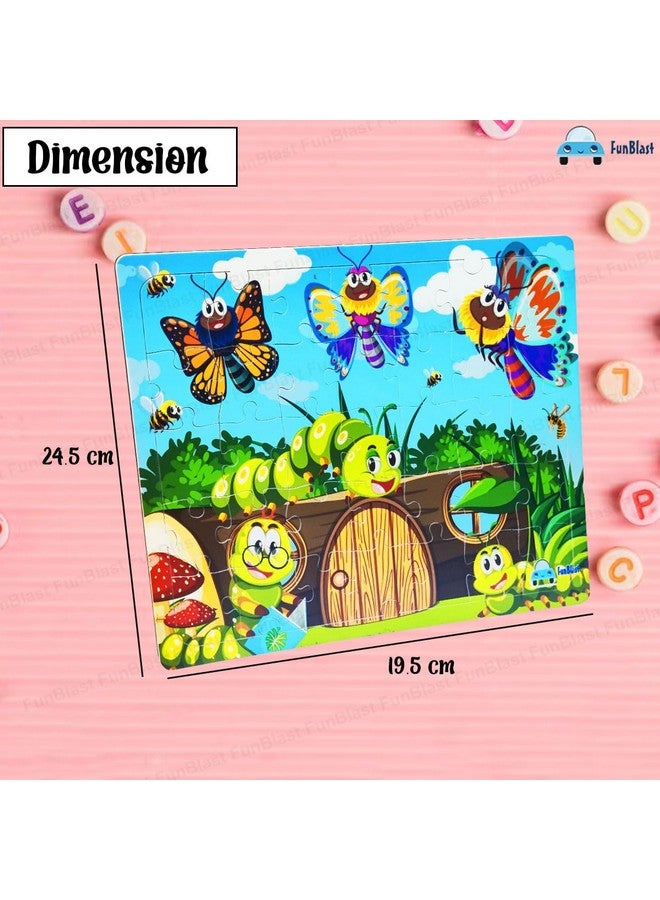 FunBlast FunBlast Puzzles for Kids - 35 Pcs Butterfly and Caterpillar Jigsaw Puzzle for Kids of Age 3-5 Years, Acrylic Board Jigsaw Puzzles, Floor Puzzle for Children, Learning and Educational Jigsaw Puzzle Toys (Multicolor) - Image 2