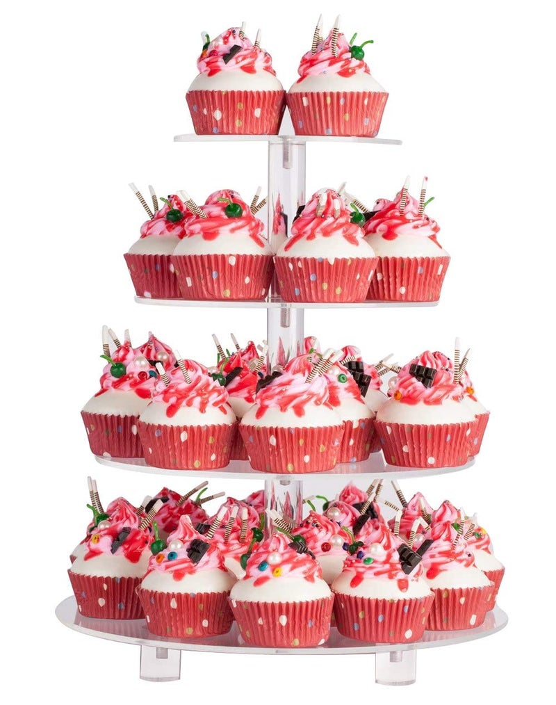 YestBuy 4 Tier Round Acrylic Cupcake Stand with Base Premium Cupcake Holder Acrylic Cupcake Tower Display Cady Bar Party Dcor  Display for Pastry 4 Between 2 Layers with Base