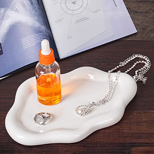 BIGPIPI Ceramic Jewelry Tray Dish for Ring Key Trinket, Cute Cloud Shape Decorative Jewelry Plate Holder Room Decor Aesthetic Gift (White) - Image 1