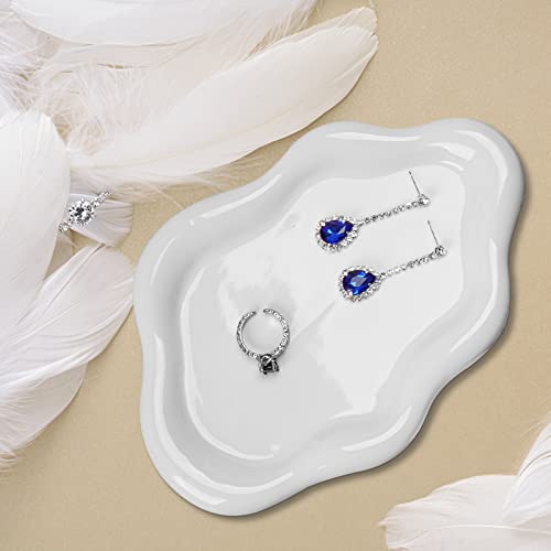 BIGPIPI Ceramic Jewelry Tray Dish for Ring Key Trinket, Cute Cloud Shape Decorative Jewelry Plate Holder Room Decor Aesthetic Gift (White) - Image 4