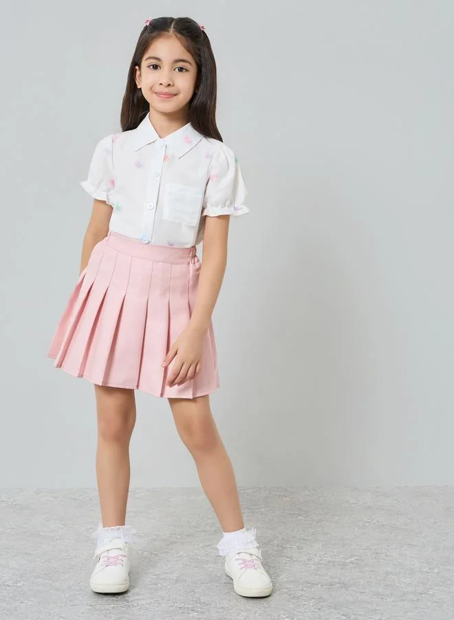 Styli Girls White Butterfly Print Puff Sleeve Top