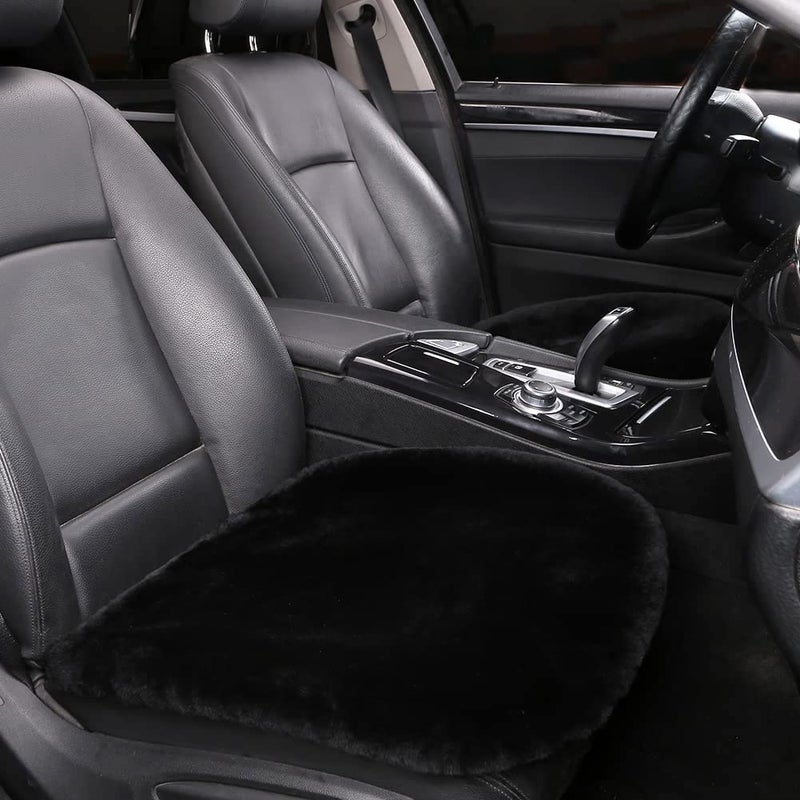 LLB Genuine Sheepskin Car Seat Cushion Seat Covers for Cars Trucks SUV Comfort Seat Protector Pad for Car Driver Seat Car Accessories for Women Office Chair Car Decor Black Front Seat Cushions2 Pcs