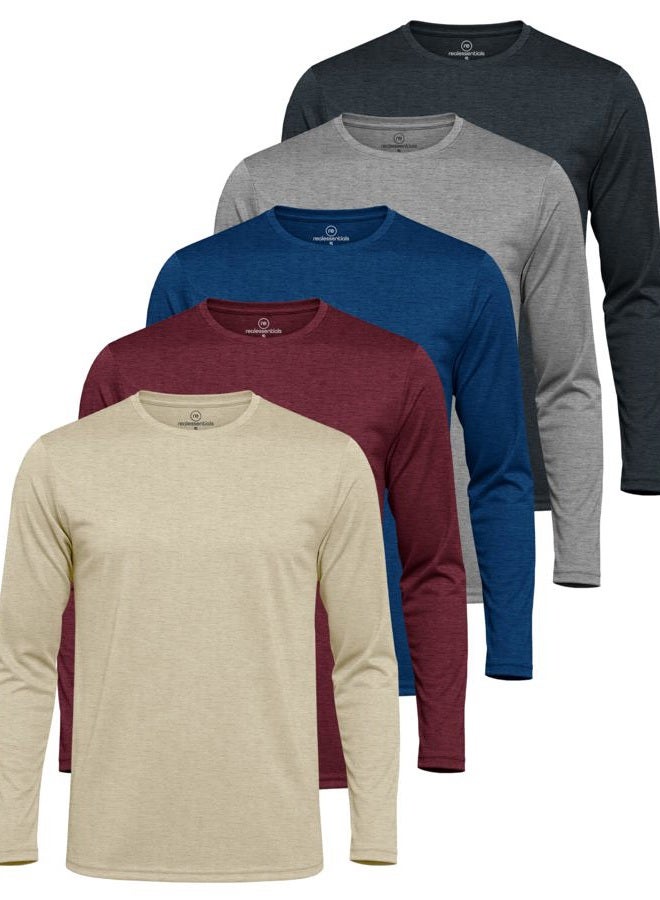 REALESSENTIALS 5 Pack: Mens Long Sleeve T-Shirt Mesh Workout Clothes Dry Fit Gym Crew Tee Casual Athletic Active Performance Casual Wicking Exercise Clothing Running Cool Sport Hiking Training Top UPF - Set 7, XL - Image 1