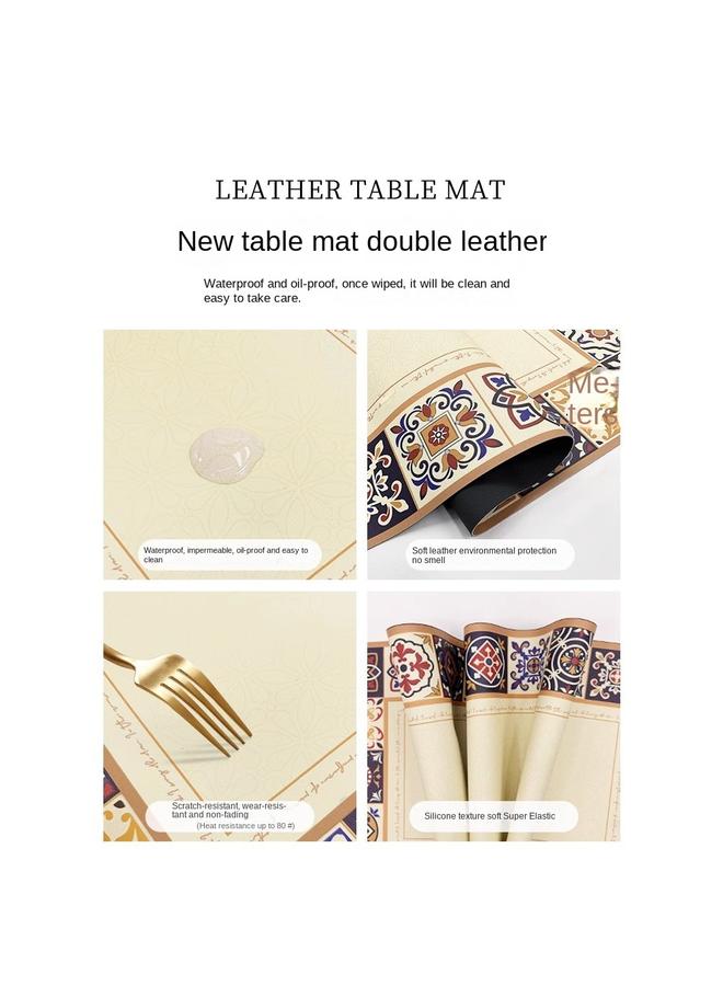 Bluejw American Retro Dining Table Mat Light Luxury High-end Wash-free Waterproof And Oil-proof Tablecloth Atmosphere Sense Leather Heat Insulation Coffee Table Mat - Image 4
