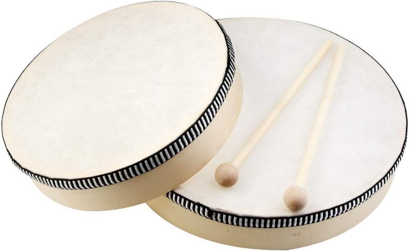 Nydotd 2-Piece Hand Drum Set - 10 Inch & 8 Inch Wooden Frame Drum Percussion Instruments with 2 Drum Beatters for Adult Leisure & Festive Musical Performances - Image 4