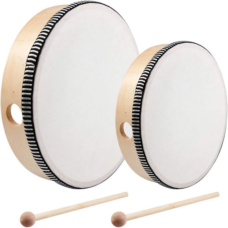 Nydotd 2-Piece Hand Drum Set - 10 Inch & 8 Inch Wooden Frame Drum Percussion Instruments with 2 Drum Beatters for Adult Leisure & Festive Musical Performances - Image 1