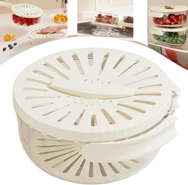 KERFORA 2in1 Foldable Fruit Washing Bowl with Strainer and Cover Durable Double Layer Plastic Kitchen Drain Basket Ideal for Washing and Storing Fruits and Vegetables 2 - Image 4