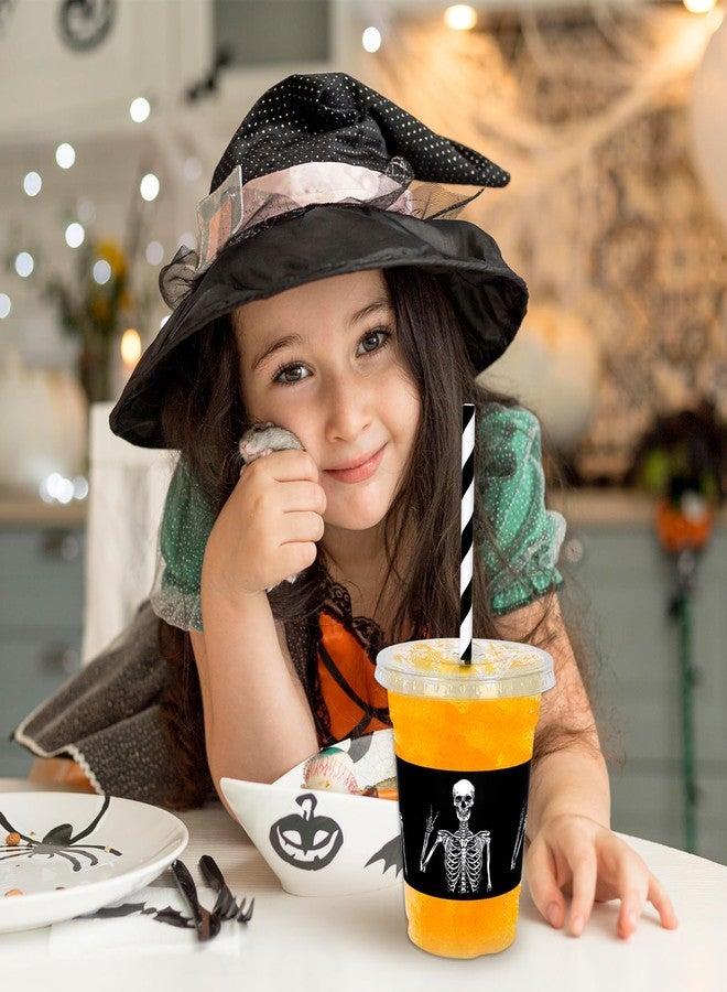 JarThenaAMCS 50Pcs Halloween Disposable Plastic Cups with Lids and Straws 12oz Funny Skeleton Cold Beverage Drinking Cups for Birthday Goth Party Supplies - Image 4