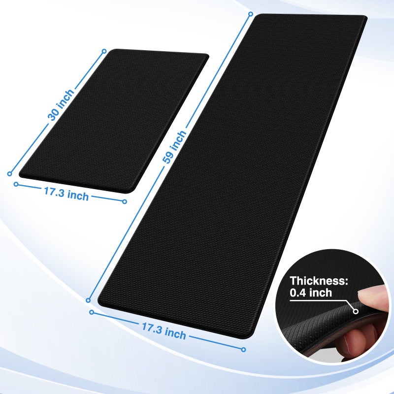 StepRite Kitchen Mats, 2PCS Kitchen Rugs, Cushioned Anti Fatigue Kitchen Mats for Floor, Non-Slip Standing Desk Mat, Waterproof Kitchen Rug Set for Kitchen, Floor, Office, 17.3"x30"+17.3"x59", Black - Image 2