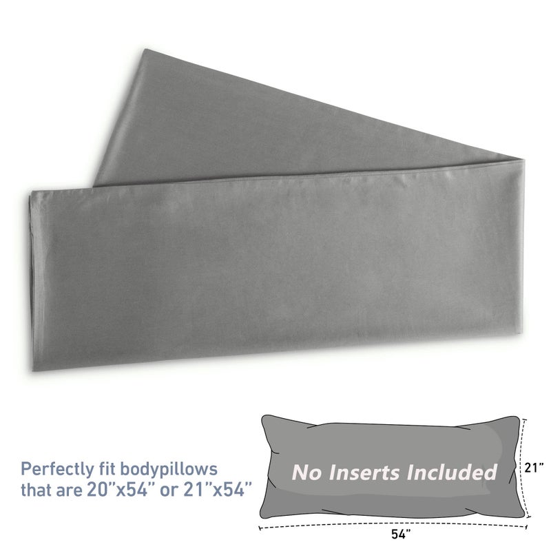 Leeden Body Pillow Cover  100% Cotton 800 Thread Count 21 * 54 Breathable Long Pillow Protector Case w/No Zipper  Light Grey - Image 3