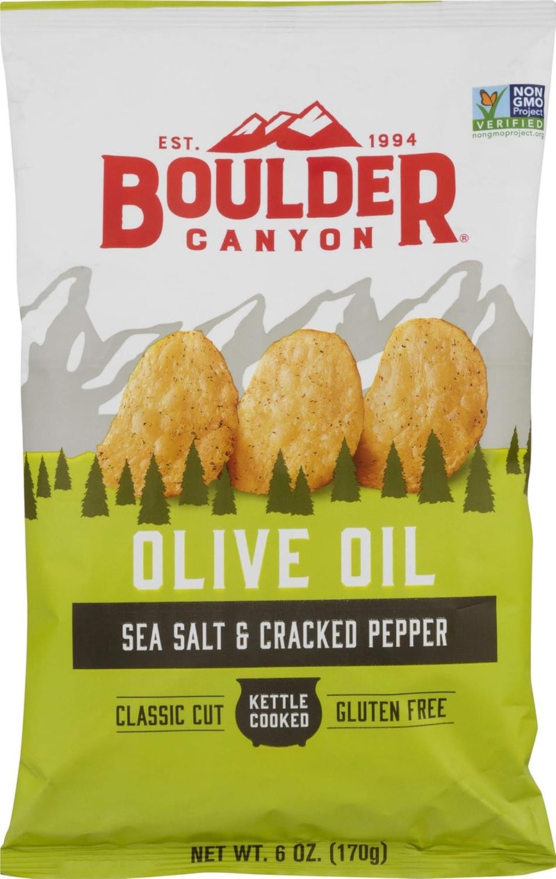Boulder Canyon Kettle Cooked Potato Chips with Olive Oil, Sea Salt & Cracked Pepper - 6 Ounce Bag - Image 1