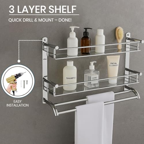 ARQUIN Bathroom Shelf 5x15x16 Inch | Bathroom Organiser Racks and Shelves | 304 Stainless Steel Wall Mount 3-Layer Multi-Purpose Organizer Shelf I Kitchen Wall Mount Bathroom Accessories Set - Image 5