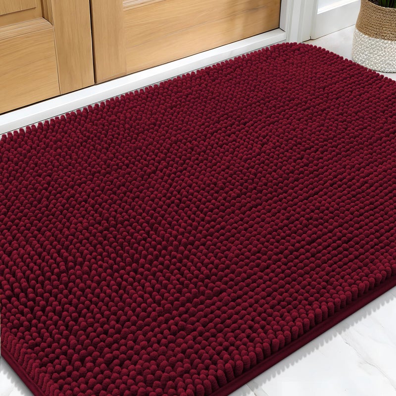 OLANLY Dog Door Mat for Muddy Paws 30x20, Absorbs Moisture and Dirt, Absorbent Non-Slip Washable Doormat, Quick Dry Chenille Mud Mat for Dogs, Entry Indoor Entryway Carpet for Inside Floor, Burgundy - Image 1
