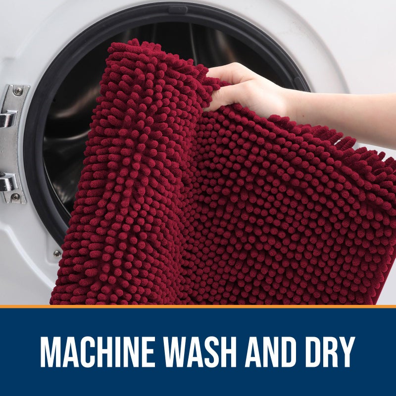 OLANLY Dog Door Mat for Muddy Paws 30x20, Absorbs Moisture and Dirt, Absorbent Non-Slip Washable Doormat, Quick Dry Chenille Mud Mat for Dogs, Entry Indoor Entryway Carpet for Inside Floor, Burgundy - Image 5