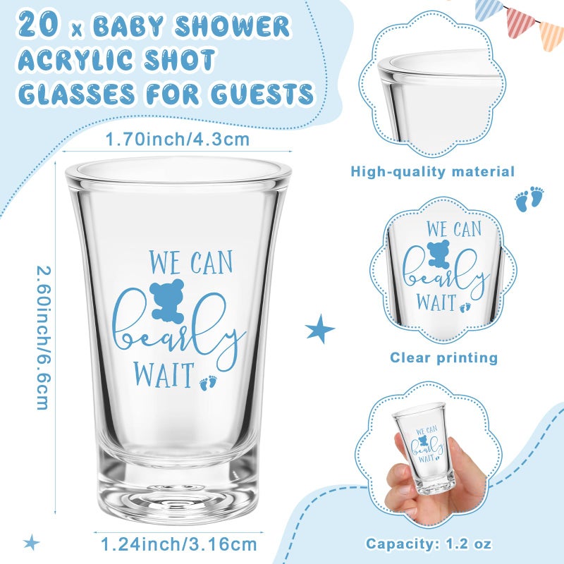 Vesici 20 Set Baby Shower Favors for Guests Bear Boy Acrylic Shot Glasses Gold Bottle Opener Keychains Thank You Tags and Bags for Baby Shower Party Gender Reveal Party Guests Return Gift - Image 2