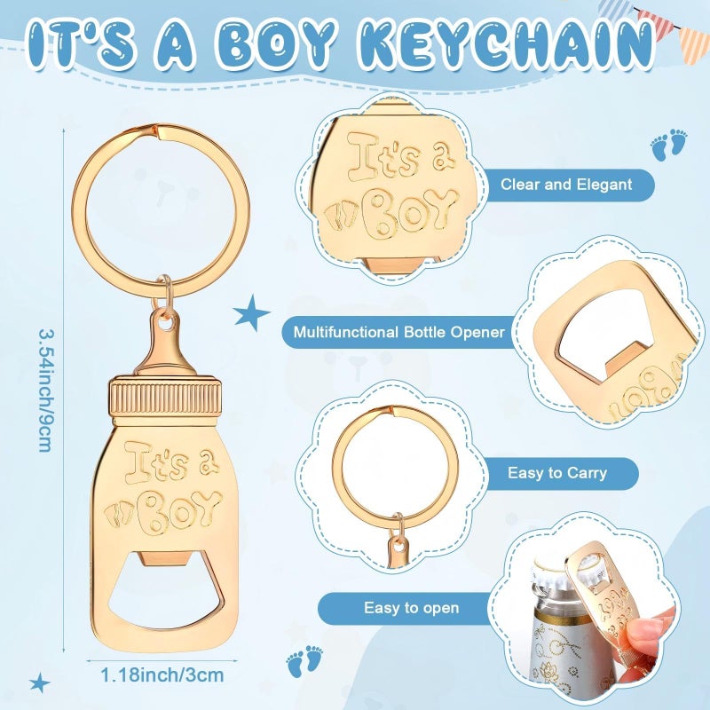 Vesici 20 Set Baby Shower Favors for Guests Bear Boy Acrylic Shot Glasses Gold Bottle Opener Keychains Thank You Tags and Bags for Baby Shower Party Gender Reveal Party Guests Return Gift - Image 3